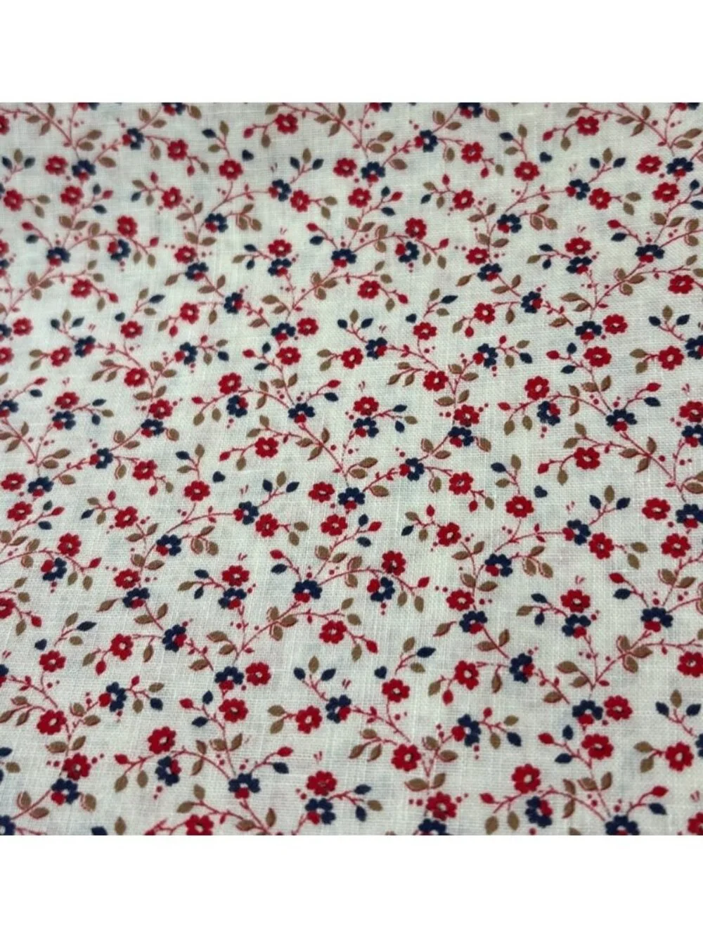 Peter Pan Fabrics Floral Cotton Fabric 1/2 yard x 44” Red Blue Brown on White